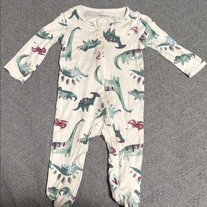 Carter's Cream Footed One-Piece with Green and Maroon Dinosaur Print